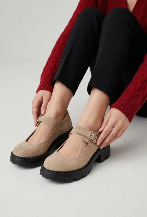 Pantofi dama taupe din piele intoarsa