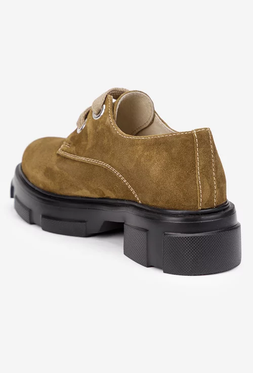 Pantofi dama taupe din piele intoarsa cu siret