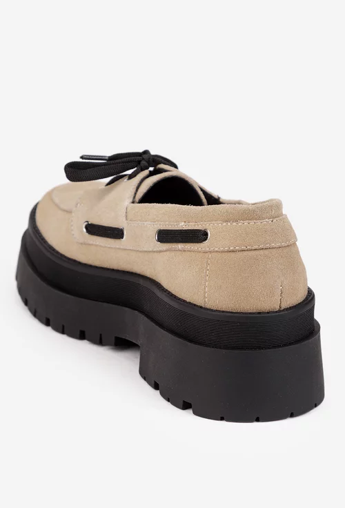 Pantofi dama taupe din piele intoarsa cu siret picture - 3