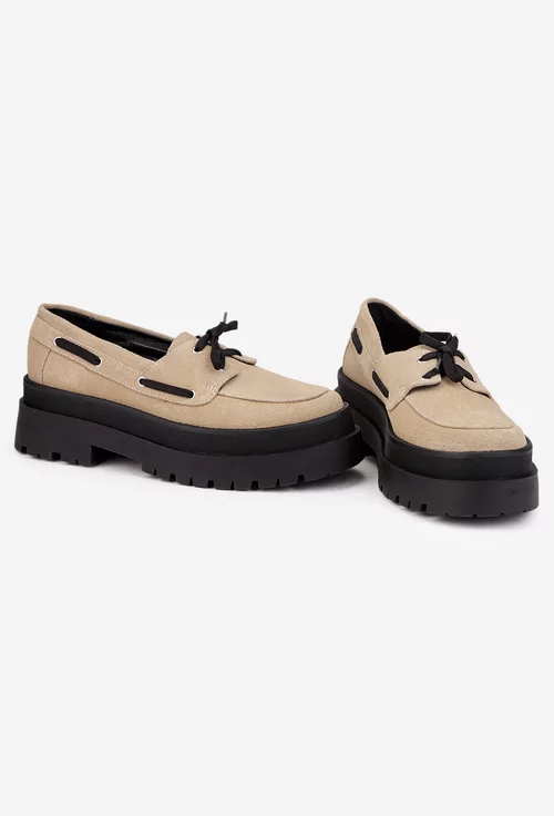 Pantofi dama taupe din piele intoarsa cu siret picture - 5