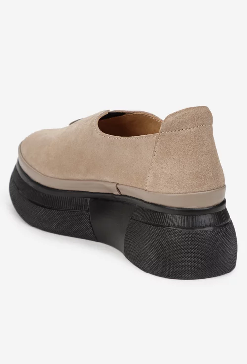 Pantofi dama taupe din piele intoarsa cu talpa inalta picture - 4