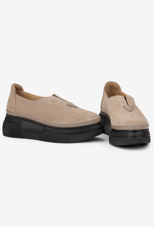 Pantofi dama taupe din piele intoarsa cu talpa inalta picture - 6