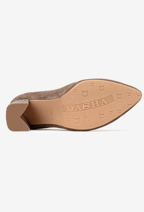 Pantofi dama taupe din piele intoarsa cu toc deosebit picture - 4