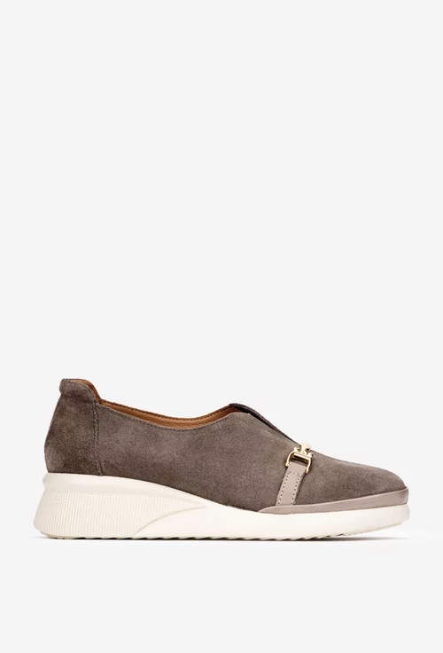 Pantofi dama taupe din piele intoarsa