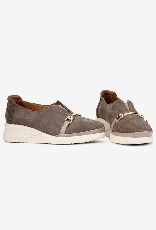 Pantofi dama taupe din piele intoarsa