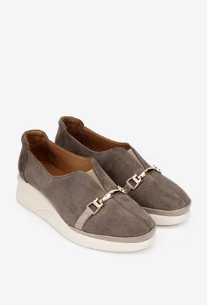 Pantofi dama taupe din piele intoarsa