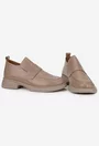 Pantofi dama taupe din piele lacuita cu model