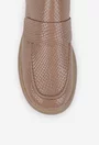 Pantofi dama taupe din piele lacuita cu model