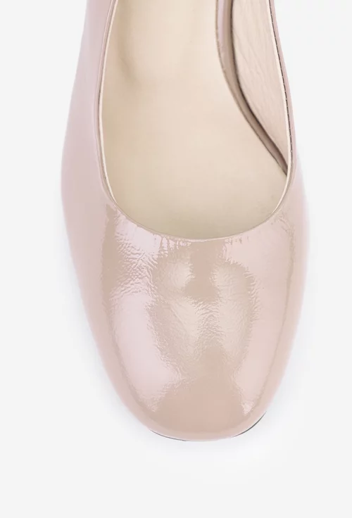 Pantofi dama taupe din piele lacuita cu varf patrat