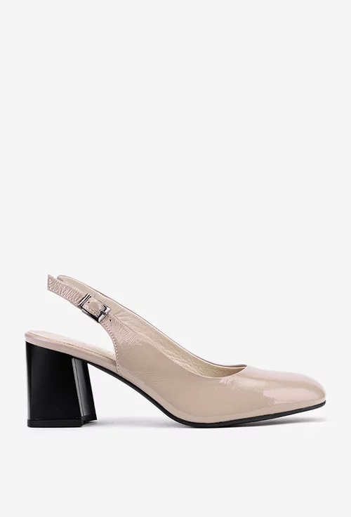 Pantofi dama taupe din piele lacuita cu varf patrat