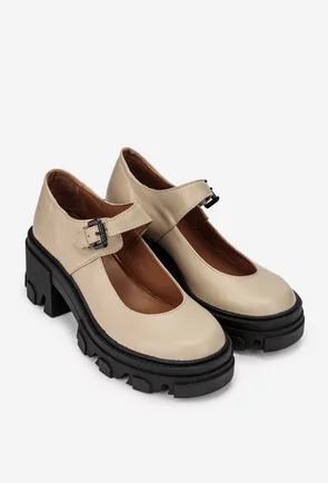 Pantofi dama taupe din piele naturala