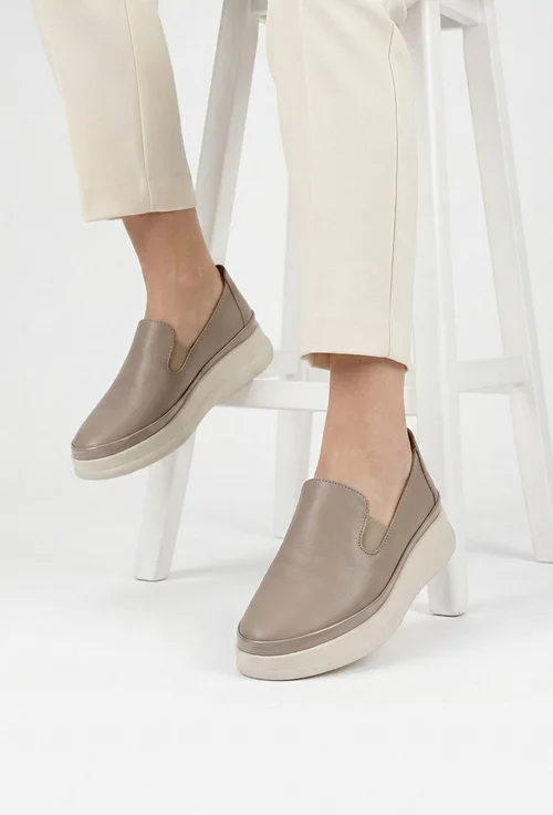Pantofi dama taupe din piele naturala