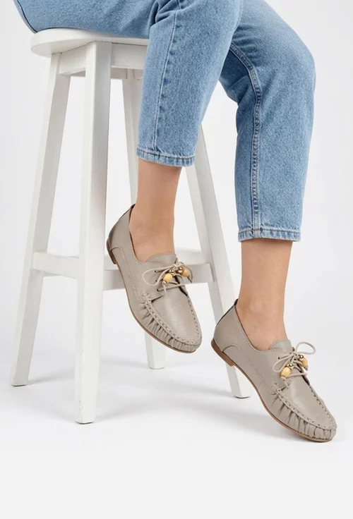 Pantofi dama taupe din piele naturala