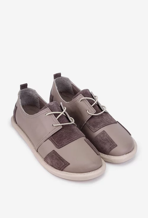 Pantofi dama taupe din piele naturala cu aplicatii din piele intoarsa