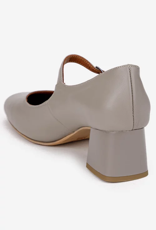 Pantofi dama taupe din piele naturala cu bareta