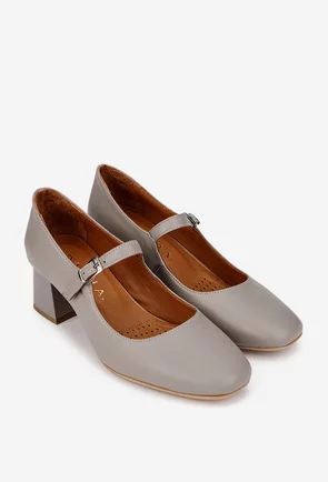 Pantofi dama taupe din piele naturala cu bareta