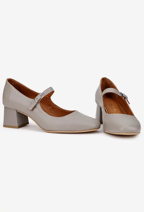 Pantofi dama taupe din piele naturala cu bareta