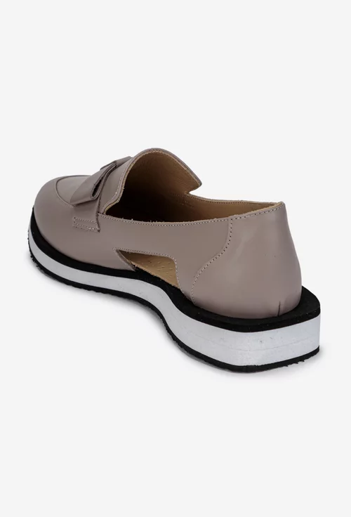 Pantofi dama taupe din piele naturala cu decupaje laterale