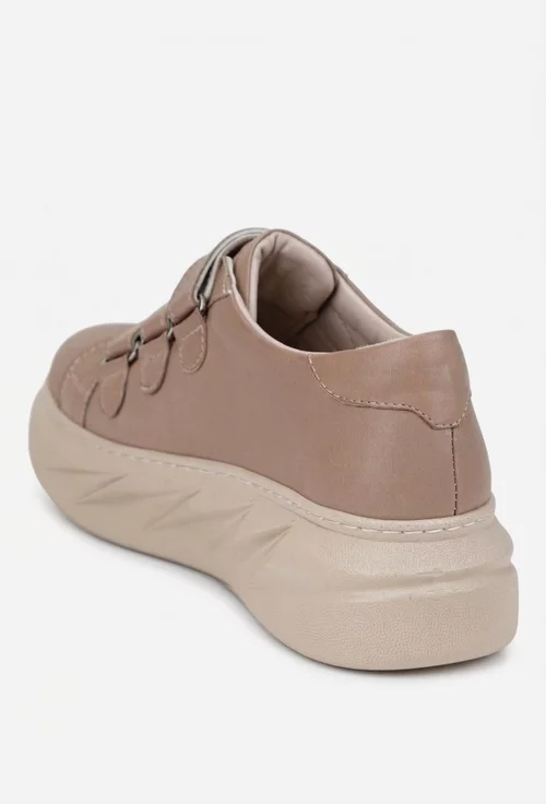 Pantofi dama taupe din piele naturala cu inchidere velcro