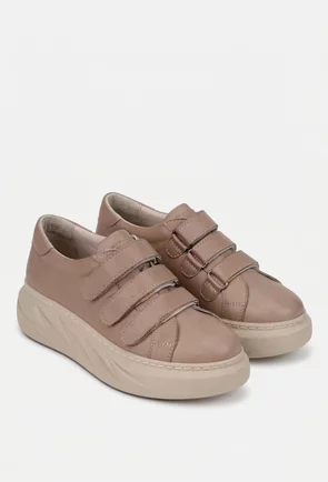 Pantofi dama taupe din piele naturala cu inchidere velcro