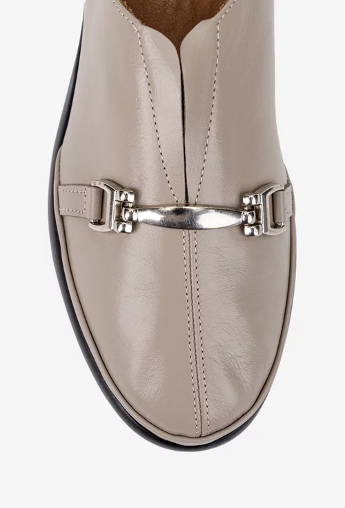 Pantofi dama taupe din piele naturala cu ornament