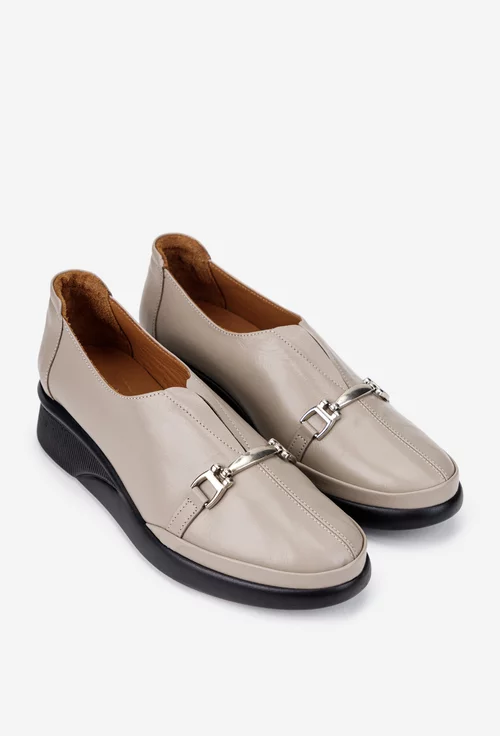 Pantofi dama taupe din piele naturala cu ornament