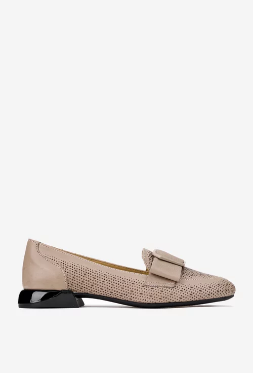 Pantofi dama taupe din piele naturala cu ornament