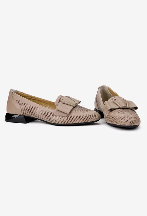 Pantofi dama taupe din piele naturala cu ornament
