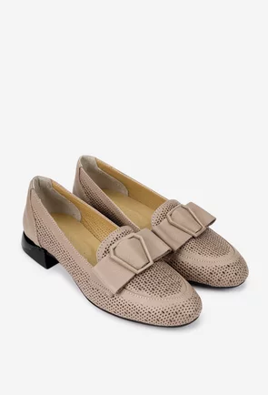 Pantofi dama taupe din piele naturala cu ornament