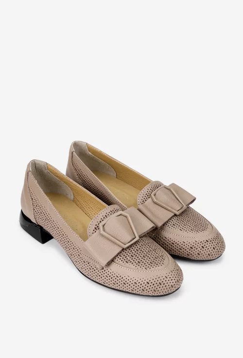 Pantofi dama taupe din piele naturala cu ornament
