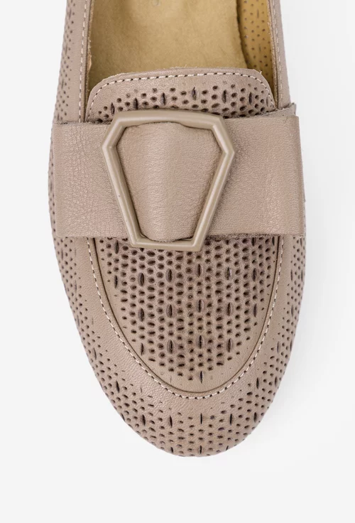 Pantofi dama taupe din piele naturala cu ornament