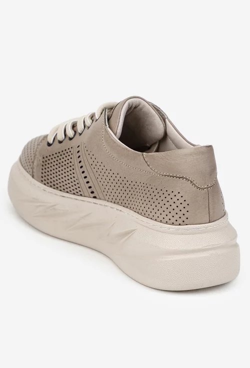 Pantofi dama taupe din piele naturala cu perforatii