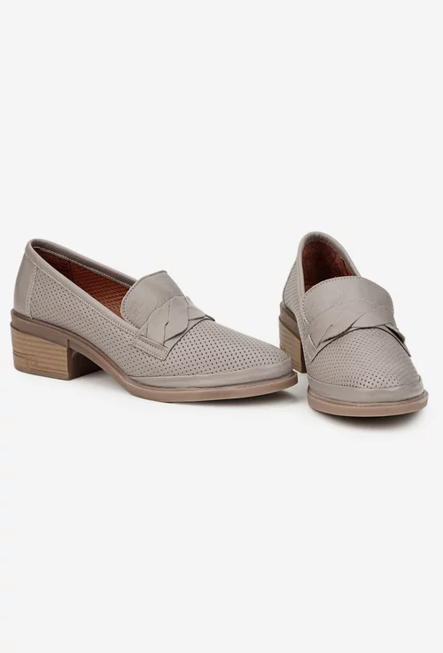 Pantofi dama taupe din piele naturala cu perforatii picture - 6