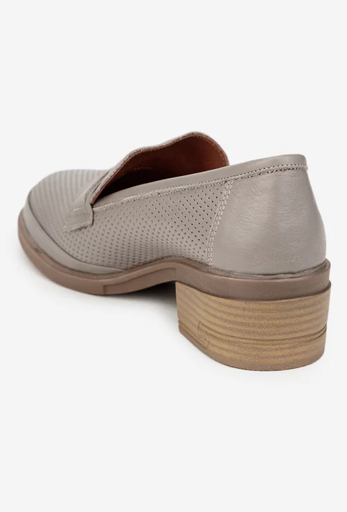 Pantofi dama taupe din piele naturala cu perforatii picture - 4