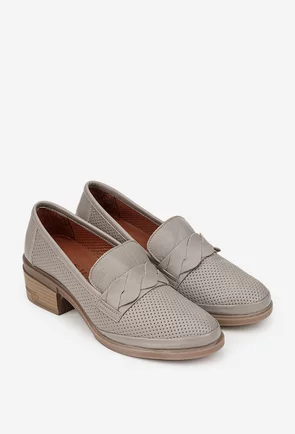 Pantofi dama taupe din piele naturala cu perforatii