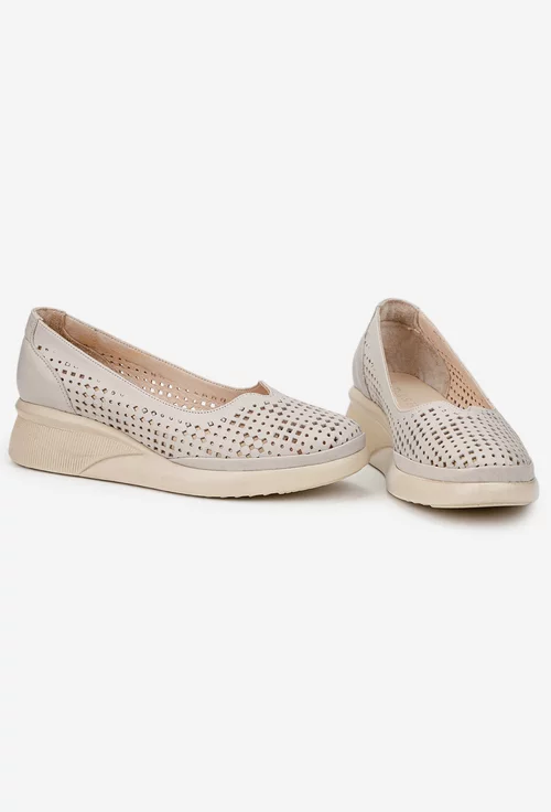Pantofi dama taupe din piele naturala cu perforatii picture - 6