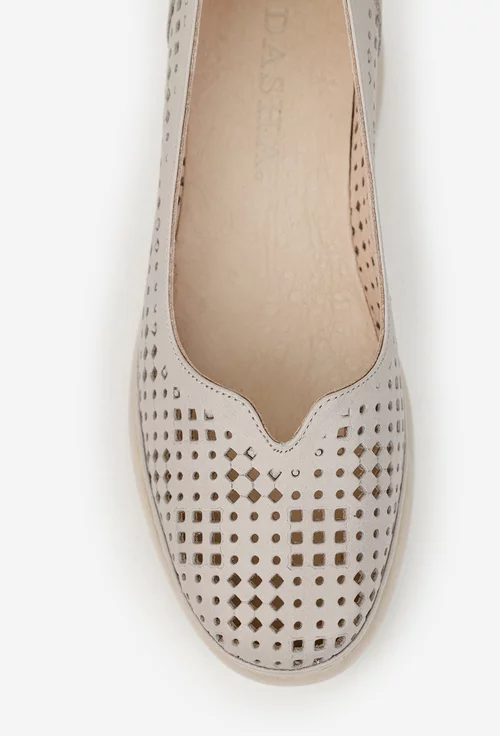 Pantofi dama taupe din piele naturala cu perforatii picture - 7