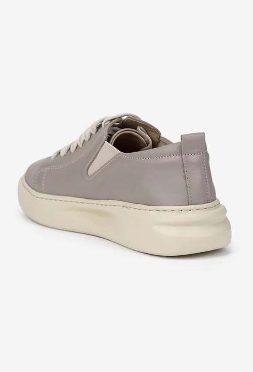 Pantofi dama taupe din piele naturala cu siret