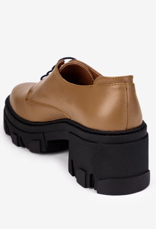 Pantofi dama taupe din piele naturala cu siret