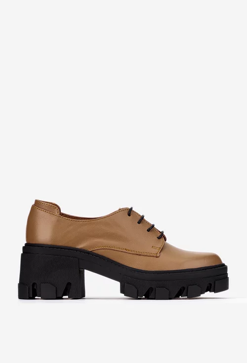Pantofi dama taupe din piele naturala cu siret