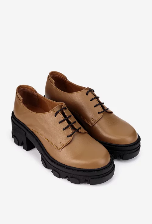 Pantofi dama taupe din piele naturala cu siret