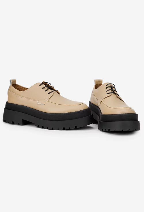 Pantofi dama taupe din piele naturala cu siret