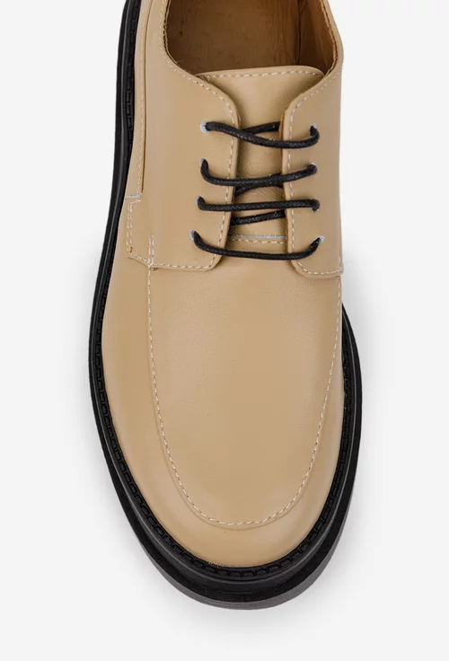 Pantofi dama taupe din piele naturala cu siret