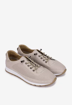 Pantofi dama taupe din piele naturala cu siret elastic