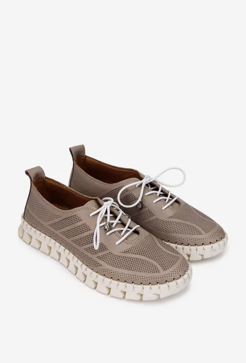 Pantofi dama taupe din piele naturala cu talpa flexibila