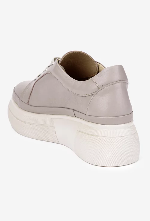 Pantofi dama taupe din piele naturala cu talpa inalta