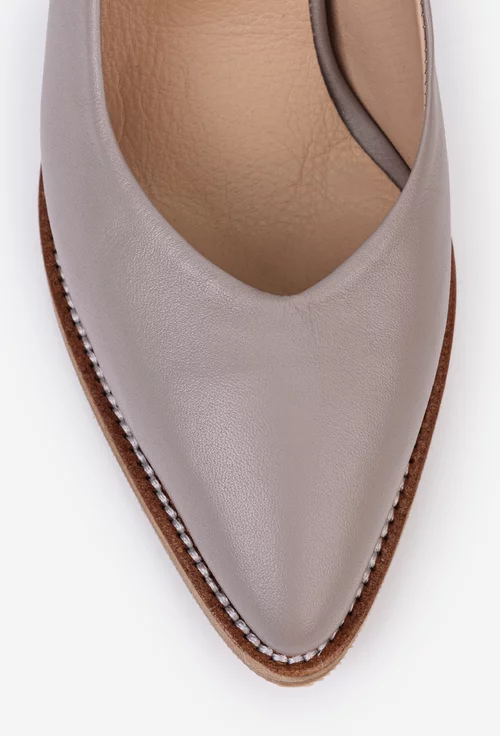 Pantofi dama taupe din piele naturala cu toc