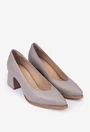 Pantofi dama taupe din piele naturala cu toc