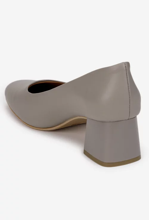 Pantofi dama taupe din piele naturala cu toc
