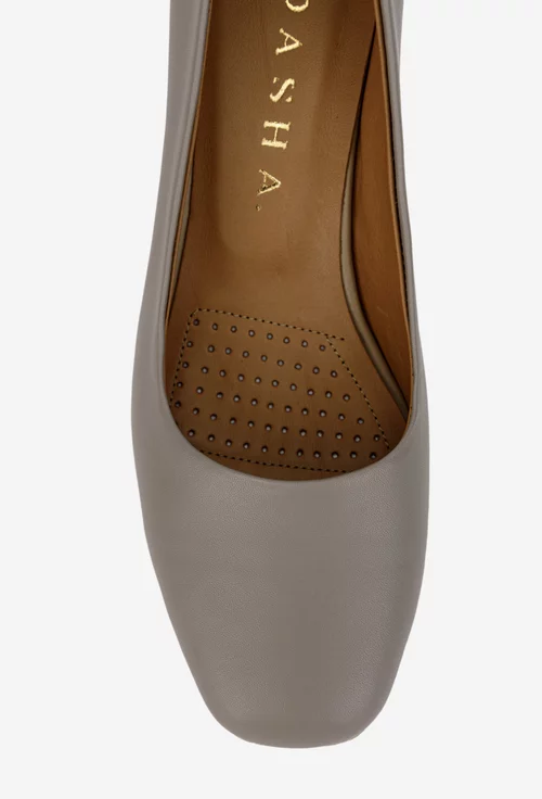 Pantofi dama taupe din piele naturala cu toc